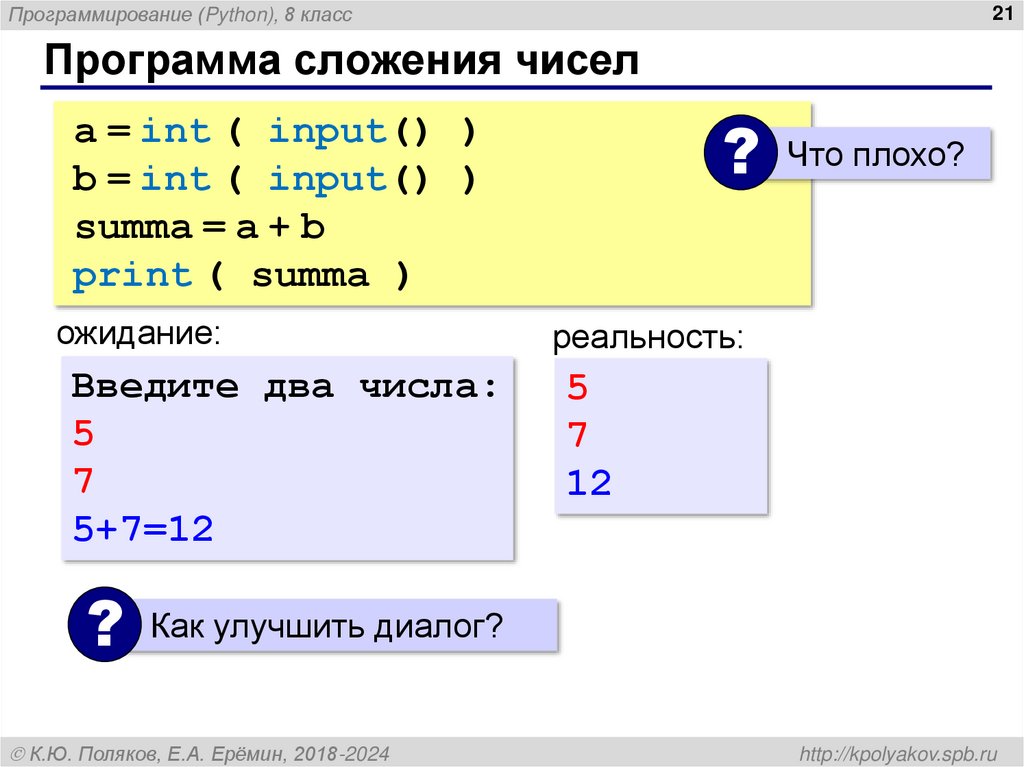 Программа сложения чисел