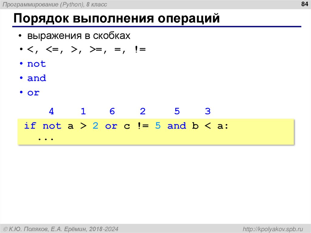 Порядок выполнения операций