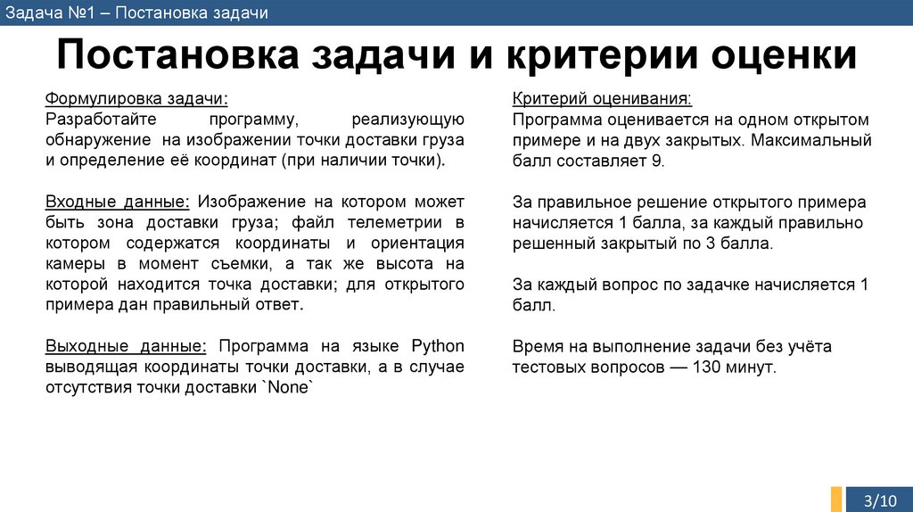 Постановка задачи и критерии оценки