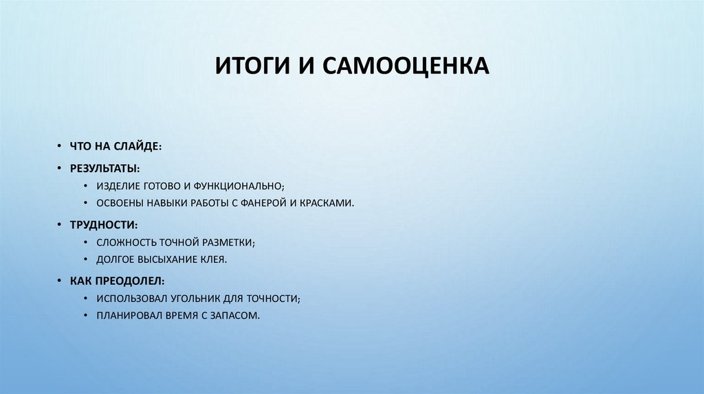 Итоги и самооценка