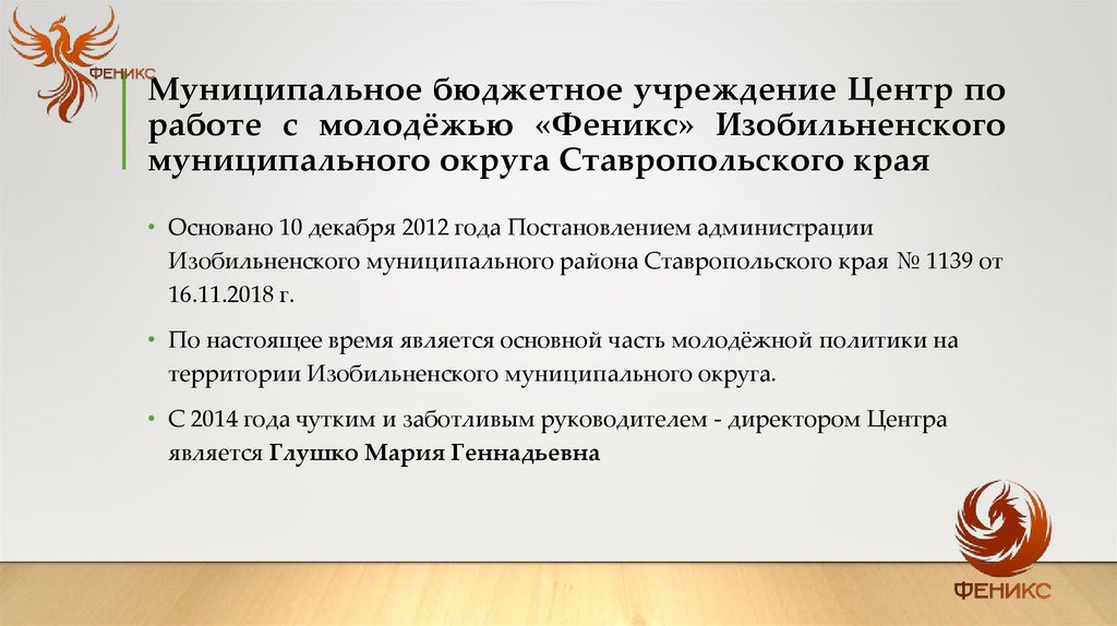 Муниципальное бюджетное учреждение Центр по работе с молодёжью «Феникс» Изобильненского муниципального округа Ставропольского