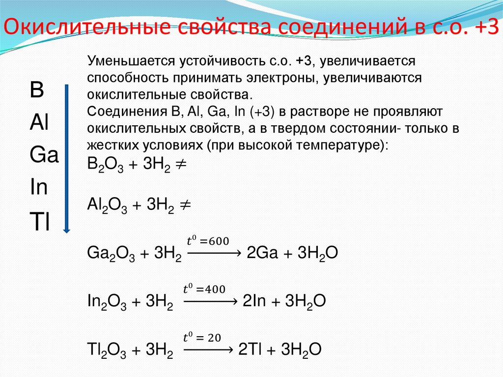 Окислительные свойства соединений в с.о. +3