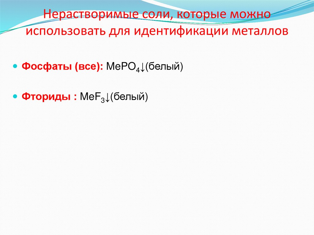 Нерастворимые соли, которые можно использовать для идентификации металлов