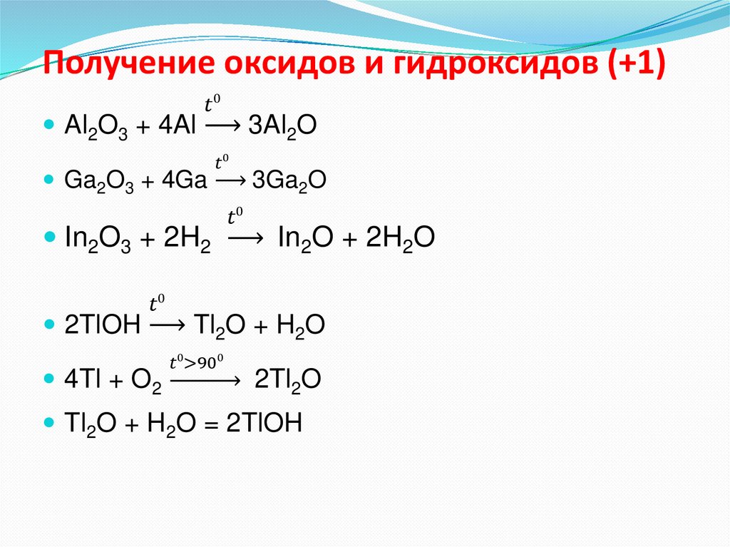Получение оксидов и гидроксидов (+1)