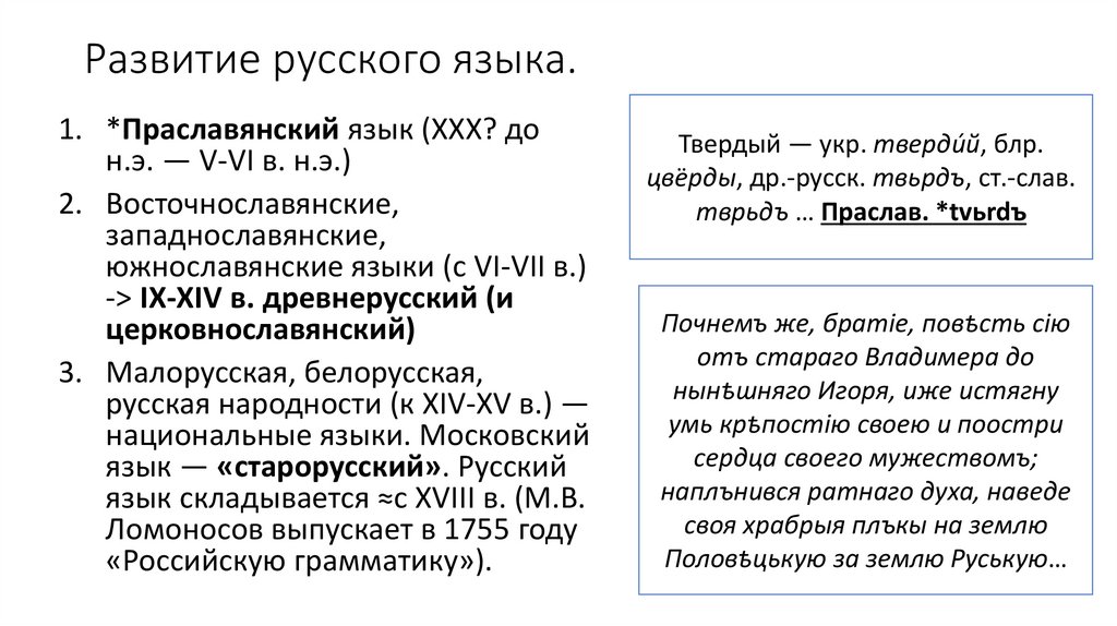 Развитие русского языка.