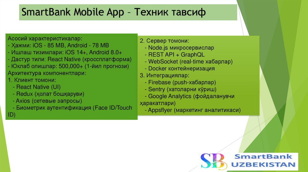 SmartBank Mobile App – Техник тавсиф