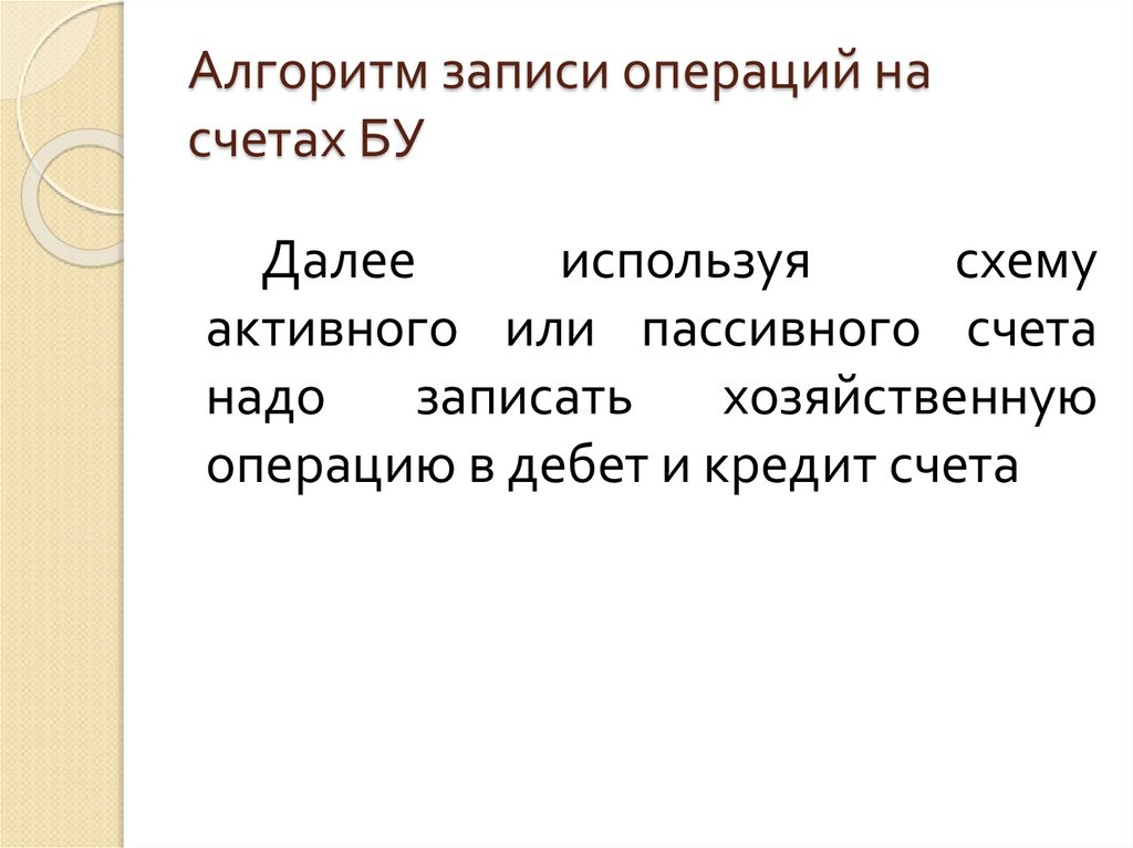 Алгоритм записи операций на счетах БУ