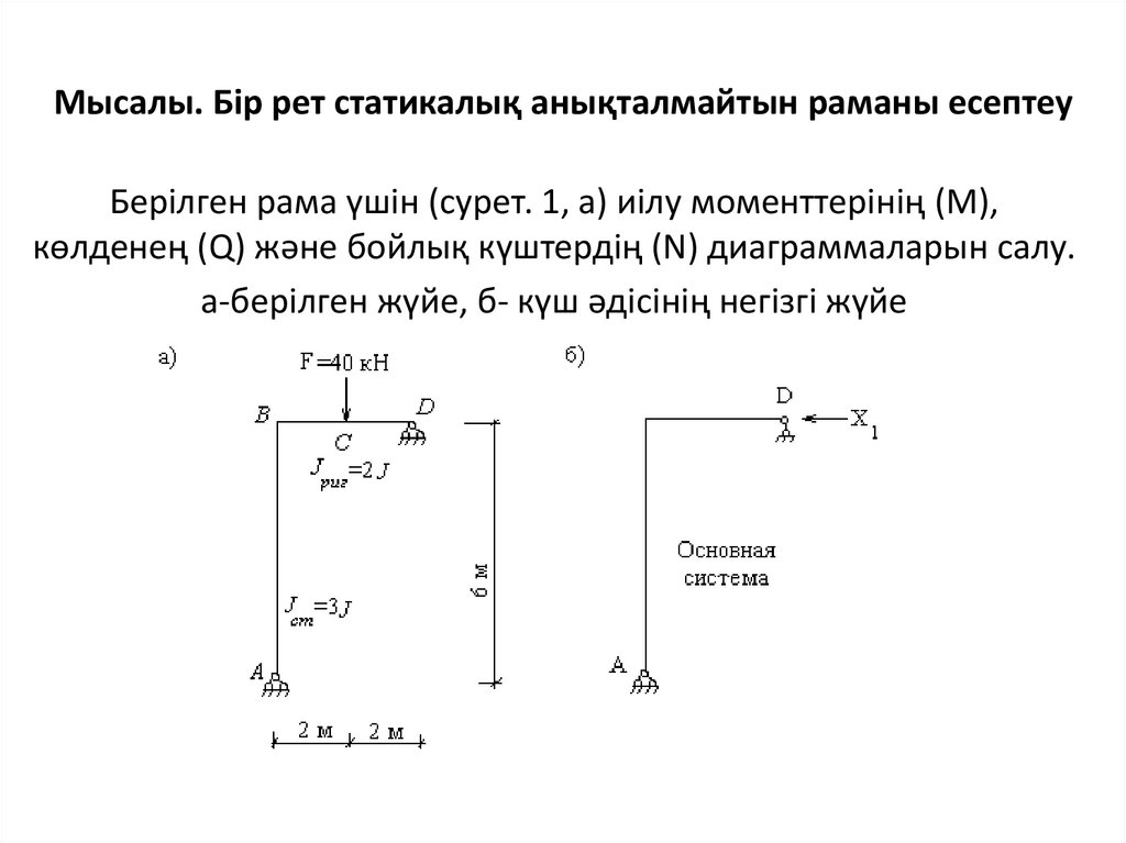 Мысалы. Бір рет статикалық анықталмайтын раманы есептеу