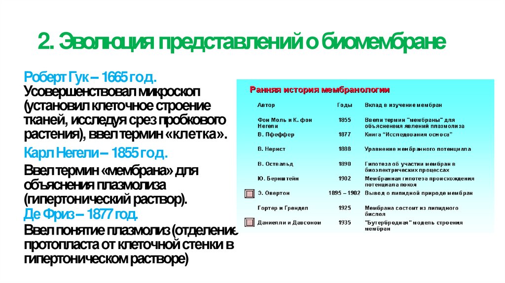 2. Эволюция представлений о биомембране