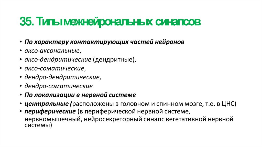 35. Типы межнейрональных синапсов