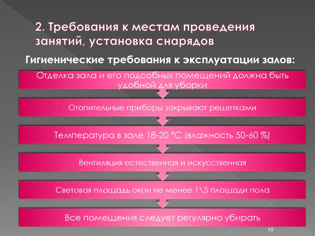 2. Требования к местам проведения занятий, установка снарядов