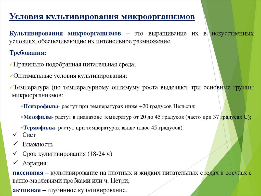 Условия культивирования микроорганизмов