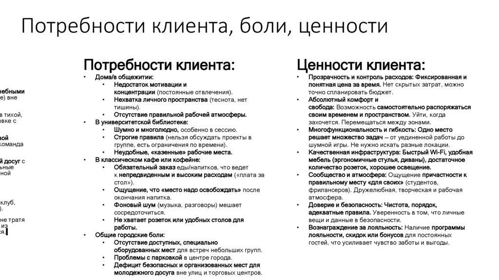 Потребности клиента, боли, ценности