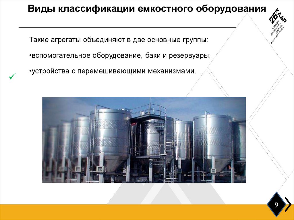 Виды классификации емкостного оборудования