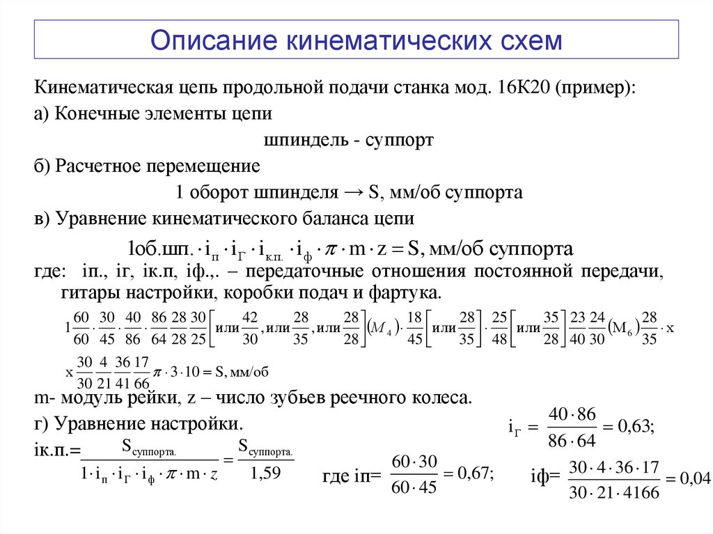 Описание кинематических схем
