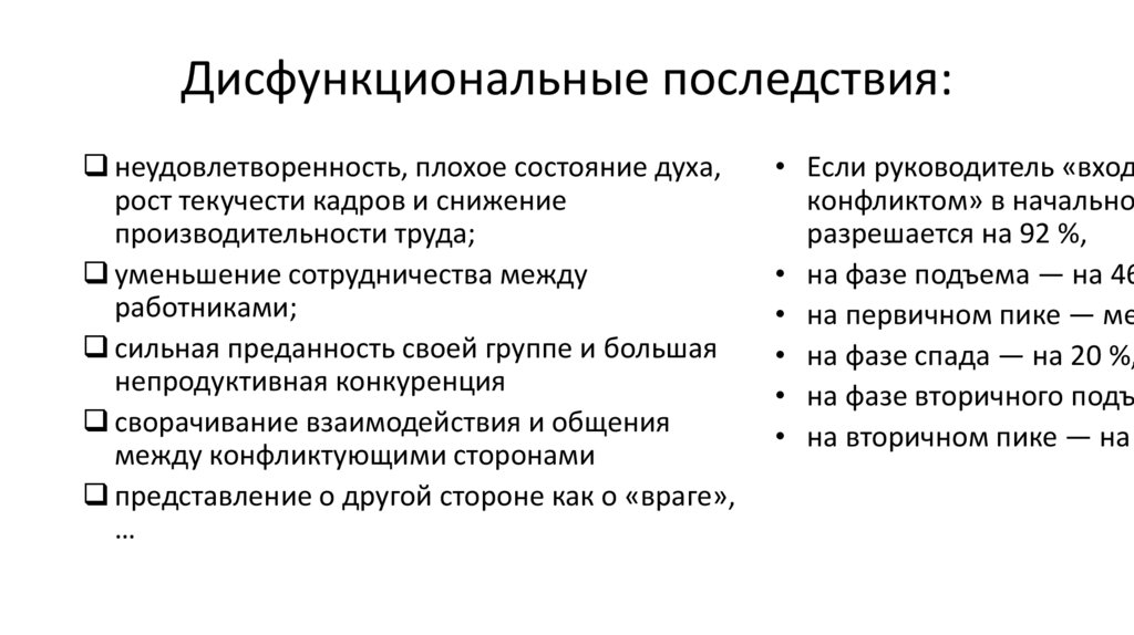 Дисфункциональные последствия: