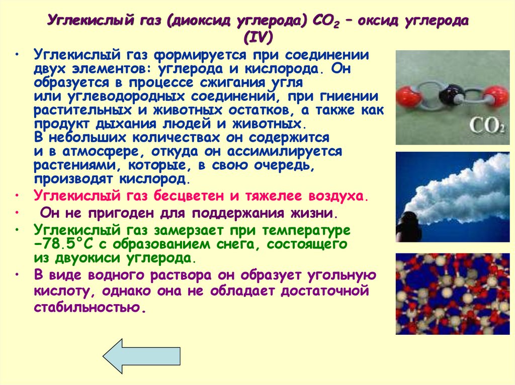 Углекислый газ (диоксид углерода) СО2 – оксид углерода (IV)
