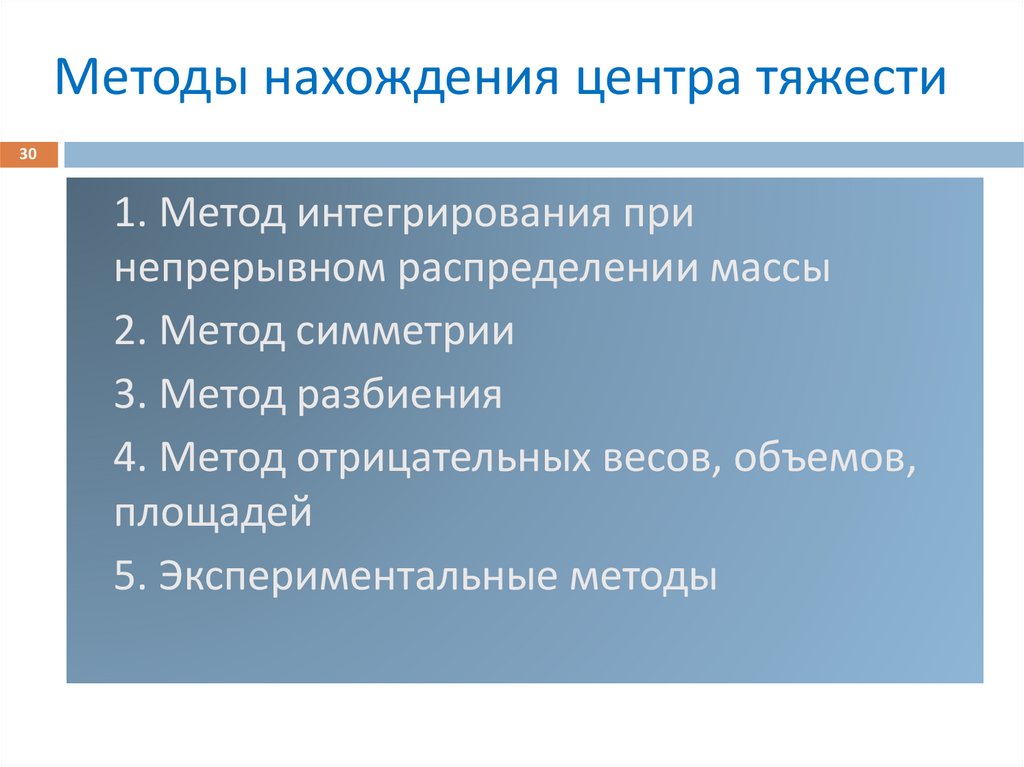 Методы нахождения центра тяжести