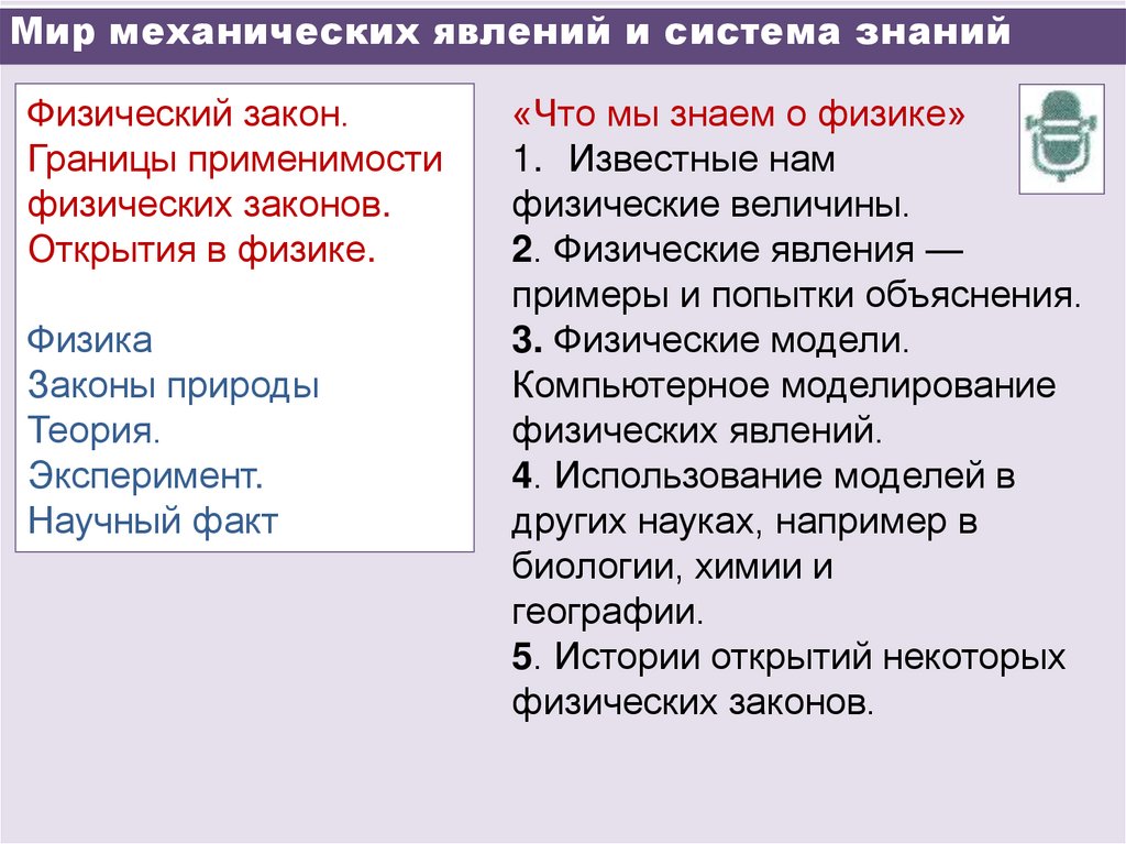 Мир механических явлений и система знаний