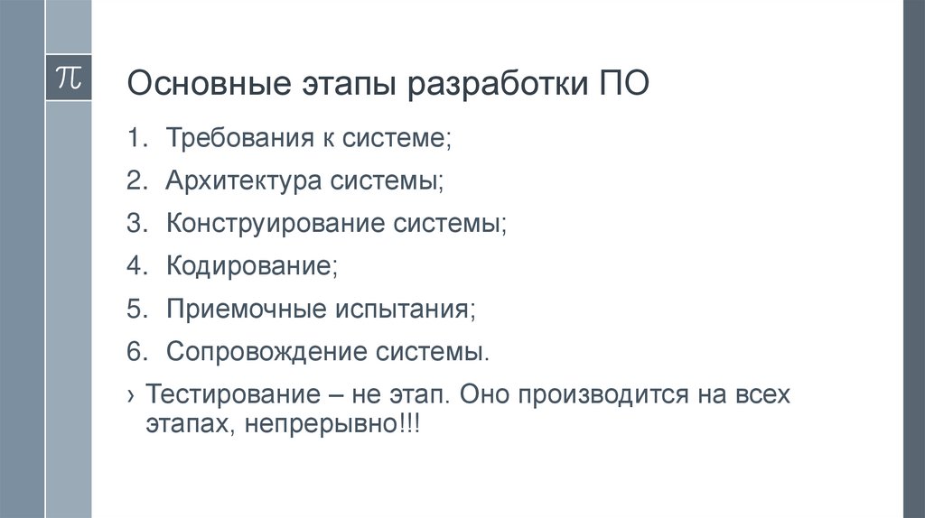 Основные этапы разработки ПО