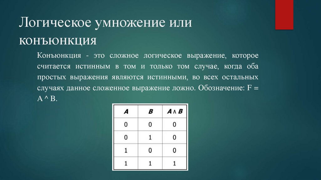 Логическое умножение или конъюнкция