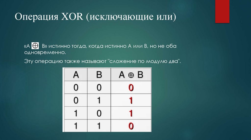 Операция XOR (исключающие или)