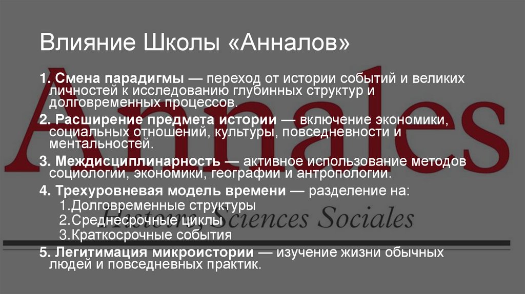 Влияние Школы «Анналов» 