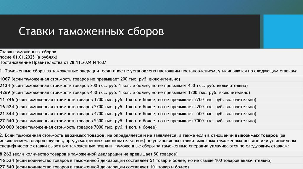 Ставки таможенных сборов