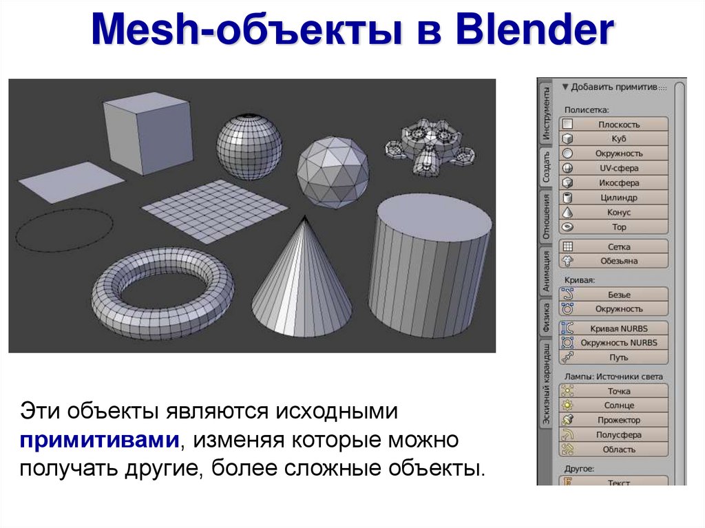 Эти объекты являются исходными примитивами, изменяя которые можно получать другие, более сложные объекты.