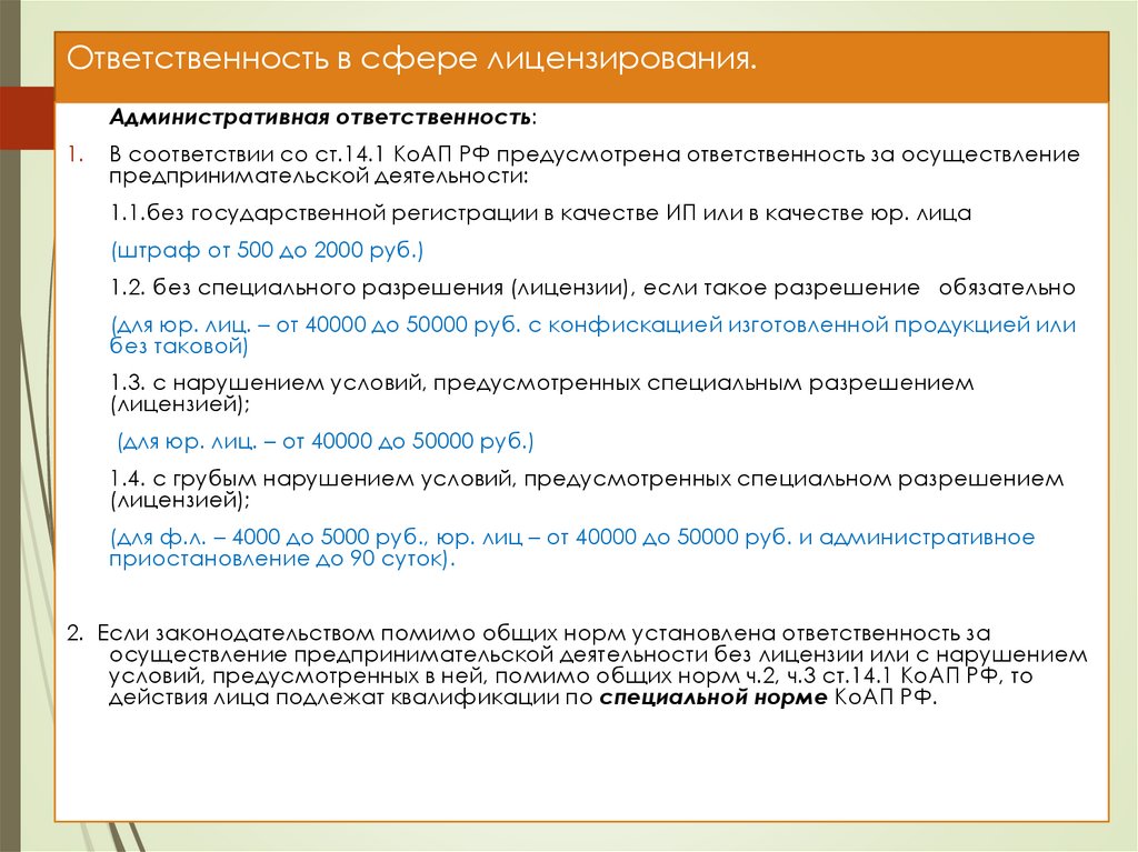 Ответственность в сфере лицензирования.