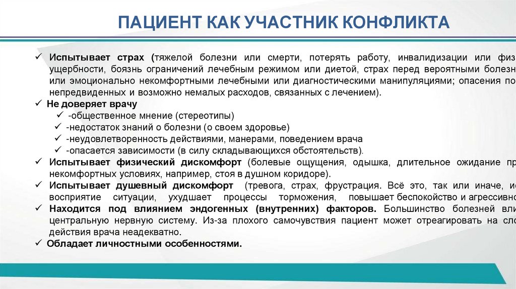 ПАЦИЕНТ КАК УЧАСТНИК КОНФЛИКТА