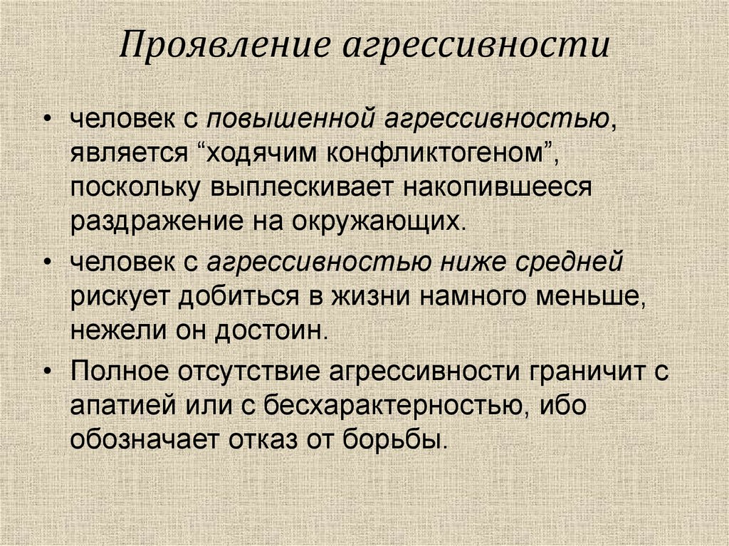 Проявление агрессивности