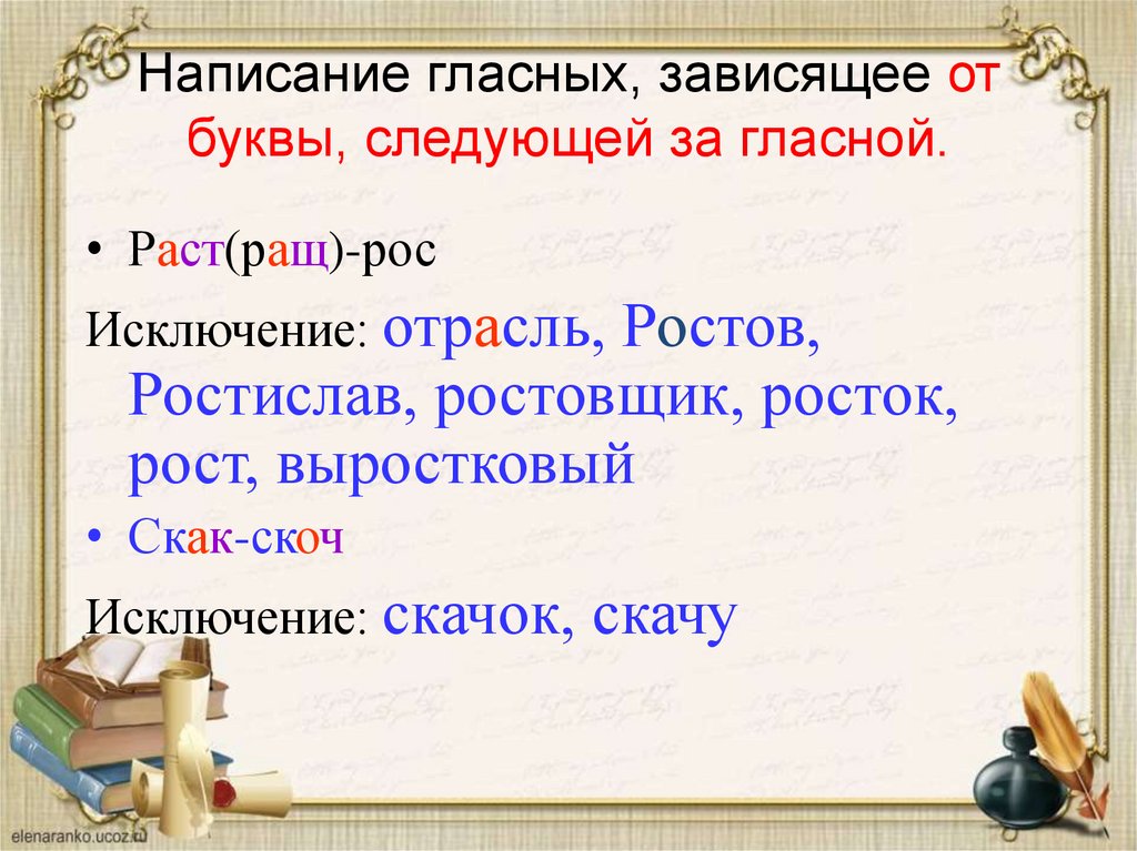 Написание гласных, зависящее от буквы, следующей за гласной.