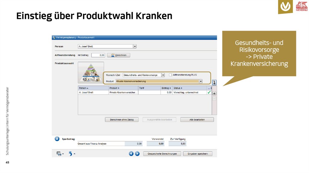 Einstieg über Produktwahl Kranken