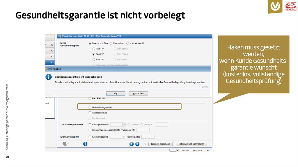 Gesundheitsgarantie ist nicht vorbelegt