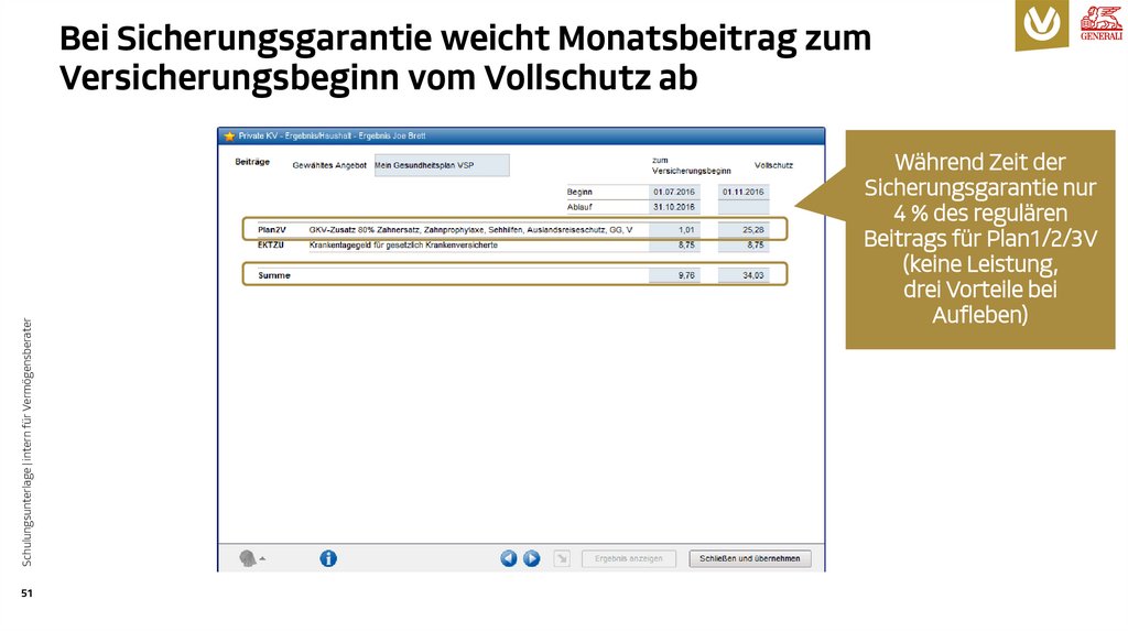 Bei Sicherungsgarantie weicht Monatsbeitrag zum Versicherungsbeginn vom Vollschutz ab
