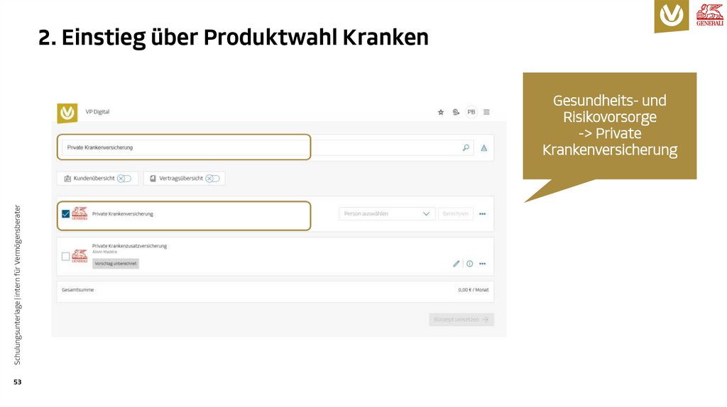 2. Einstieg über Produktwahl Kranken