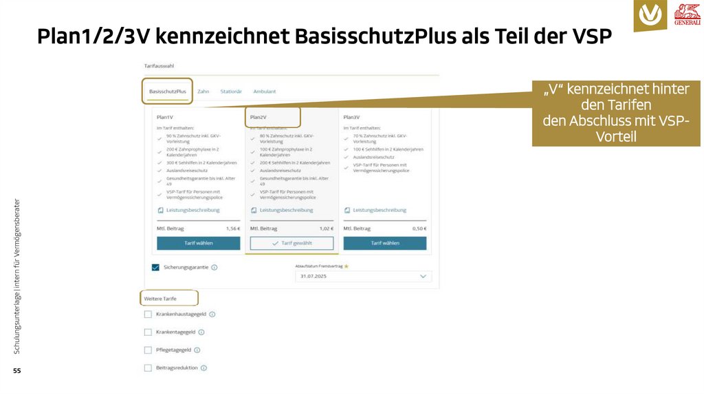 Plan1/2/3V kennzeichnet BasisschutzPlus als Teil der VSP