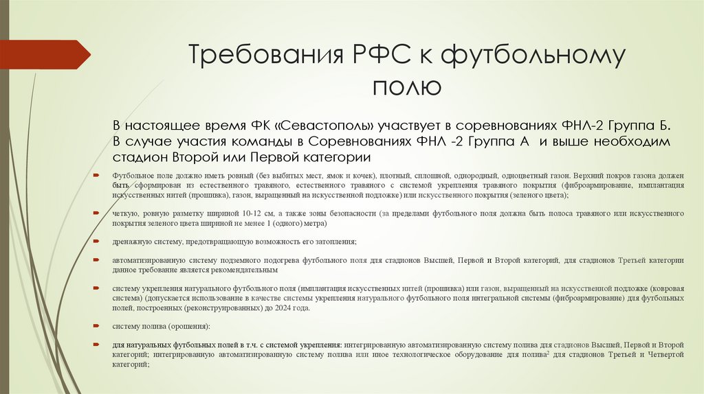 Требования РФС к футбольному полю