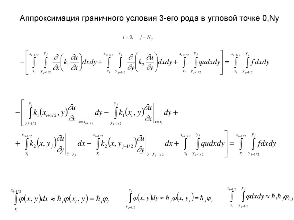 Аппроксимация граничного условия 3-его рода в угловой точке 0,Ny