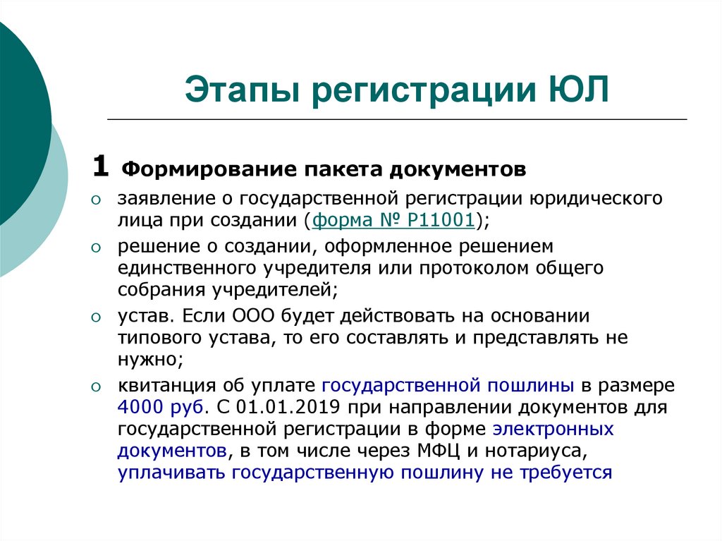 Этапы регистрации ЮЛ