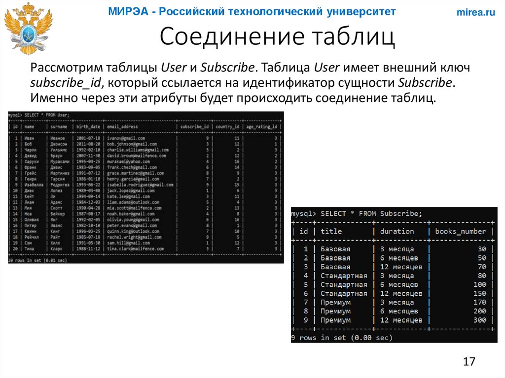 Соединение таблиц