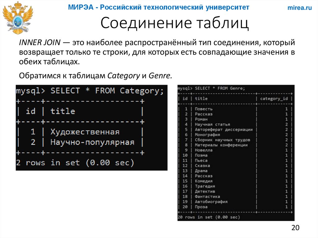 Соединение таблиц
