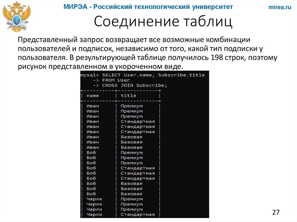 Соединение таблиц