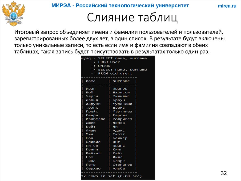 Слияние таблиц