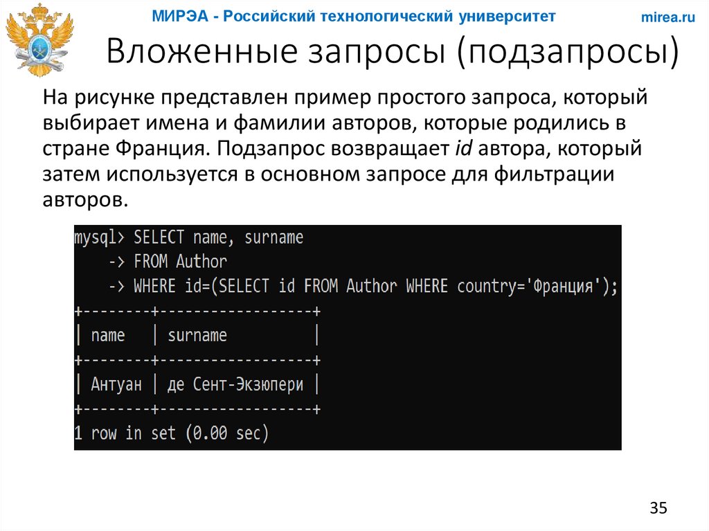 Вложенные запросы (подзапросы)
