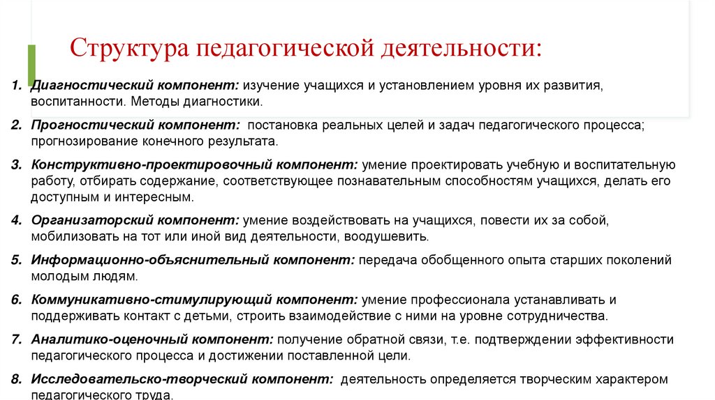 Структура педагогической деятельности: