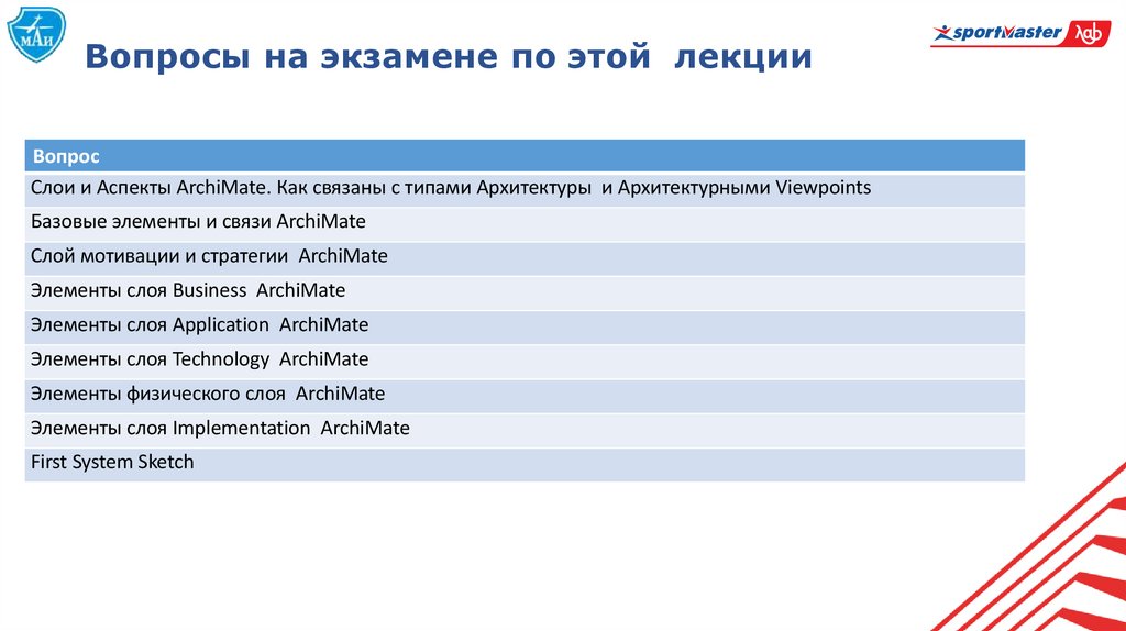 Вопросы на экзамене по этой лекции