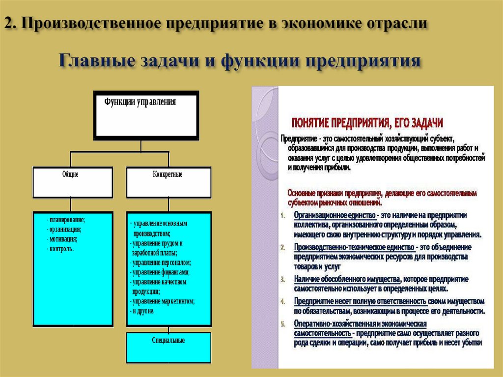Главные задачи и функции предприятия