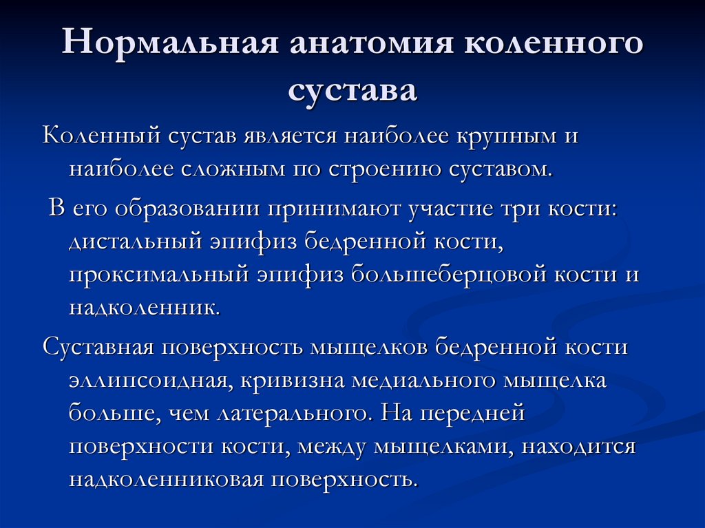 Нормальная анатомия коленного сустава